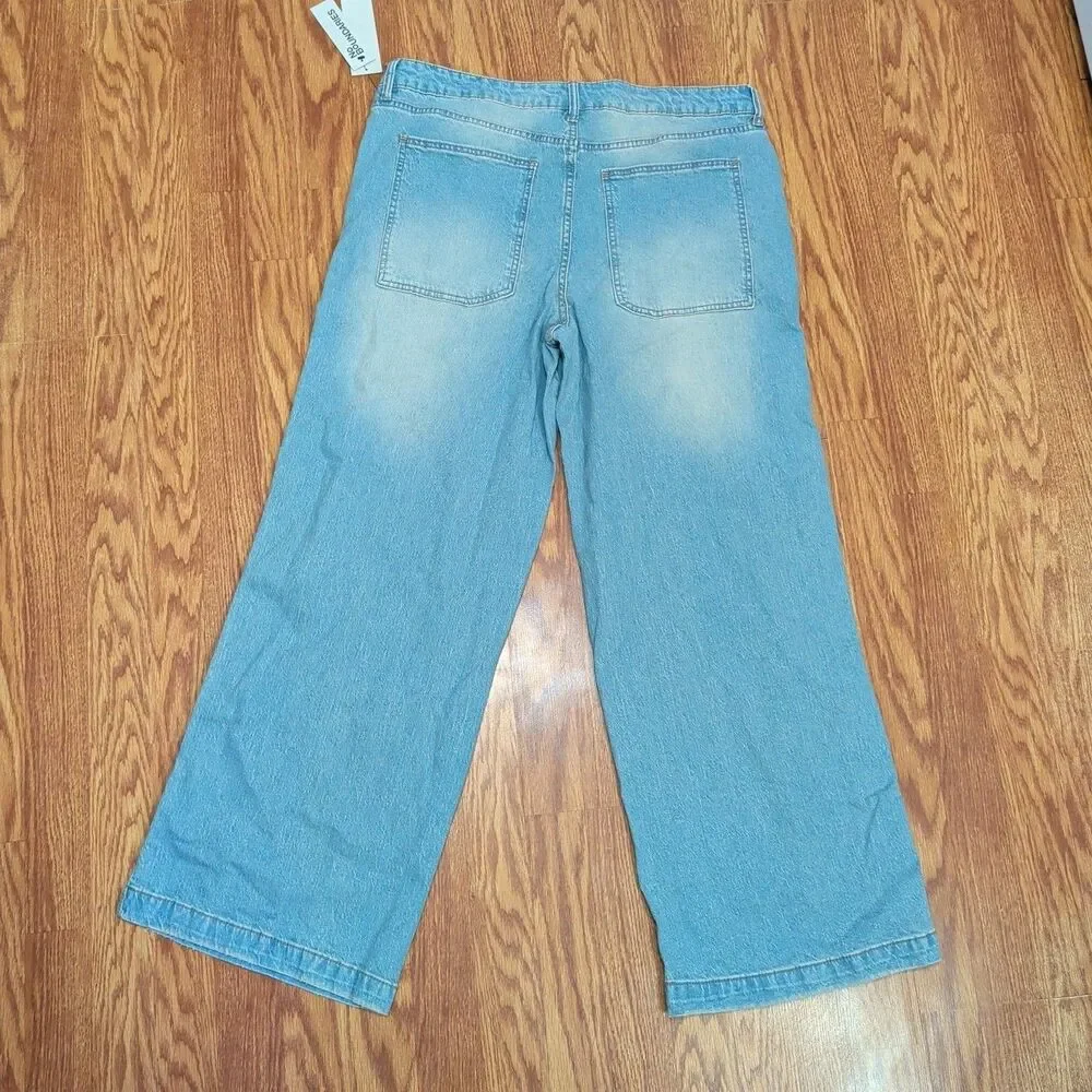 NO Boundaries Jeans Women’s Size 16 Light Enzyme W Tint Denim Wide Leg Zip NEW